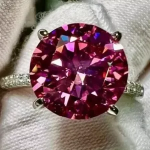2.55 Ct Certified Round Cut Purplish Pink Natural Diamond Ring with White Gold Finish 1