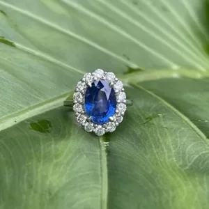 4.39 Ct Oval Natural Sapphire & Diamond Engagement Ring in 14K White Gold (Size 7) 1