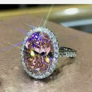 6.00 Ct Oval Natural Morganite & Diamond Ring in 14K Solid White Gold (Size 7)