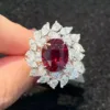 7.32 Ct Oval Cut Natural Red Ruby & Diamond Engagement Ring in Solid 950 Platinum