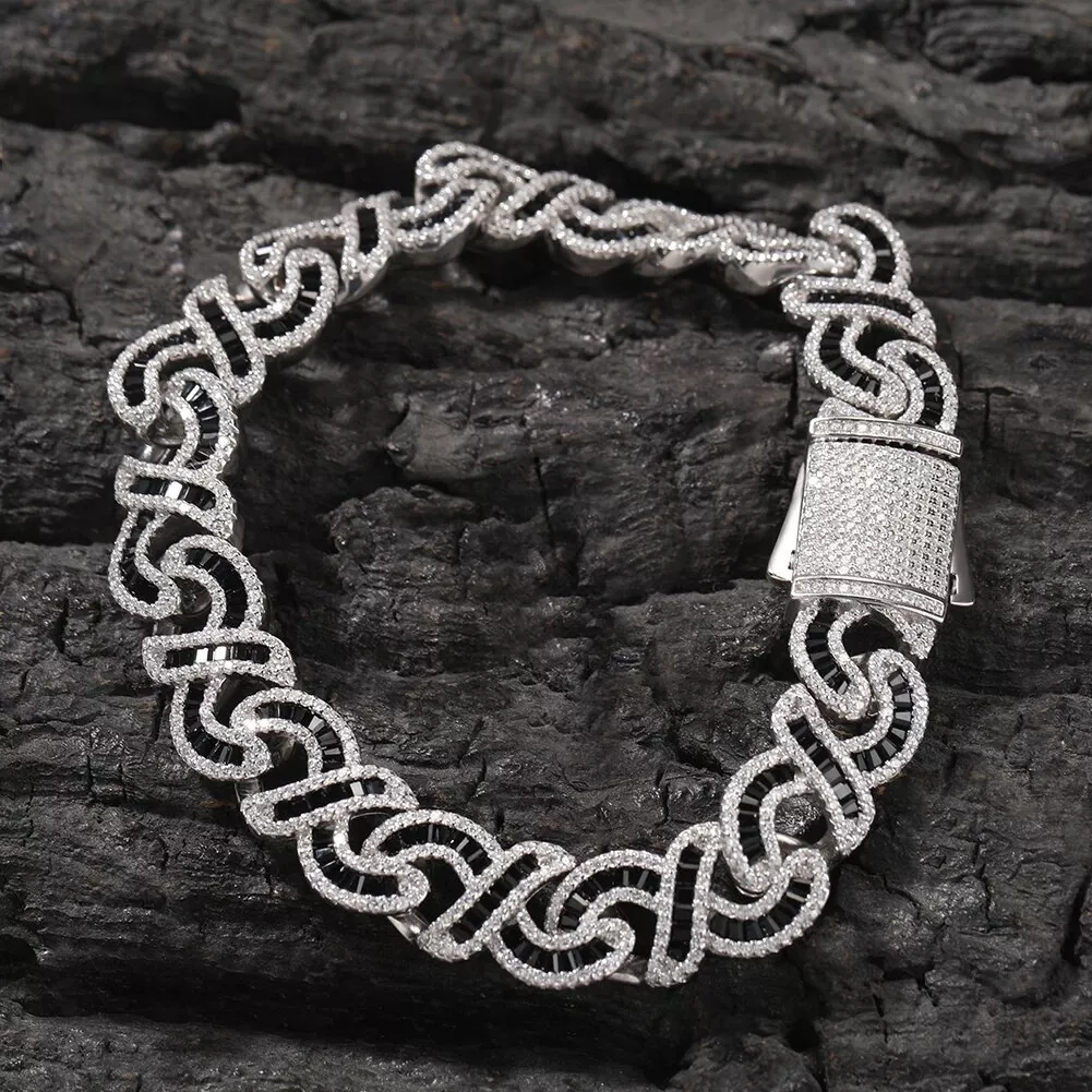 Black Baguette Ice Out Hop Hip Bling Cuban Link Chain Necklace Black Baguette Ice Out Hop Hip Bling Cuban Link Chain Necklace