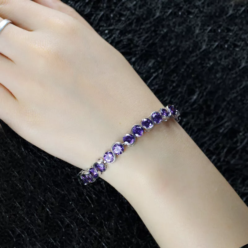 Elegant Round Purple Amethyst Charm Bracelet 1 Elegant Round Purple Amethyst Charm Bracelet 1