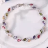 New Flower Rainbow Mix Color Amethyst Topaz Gems Silver Charm Bracelet 3