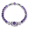 Round Purple Amethyst Gemstone Silver Women Bracelet