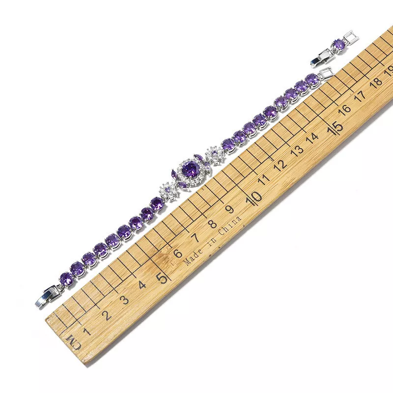 Round Purple Amethyst Gemstone Silver Women Bracelet 4 Round Purple Amethyst Gemstone Silver Women Bracelet 4